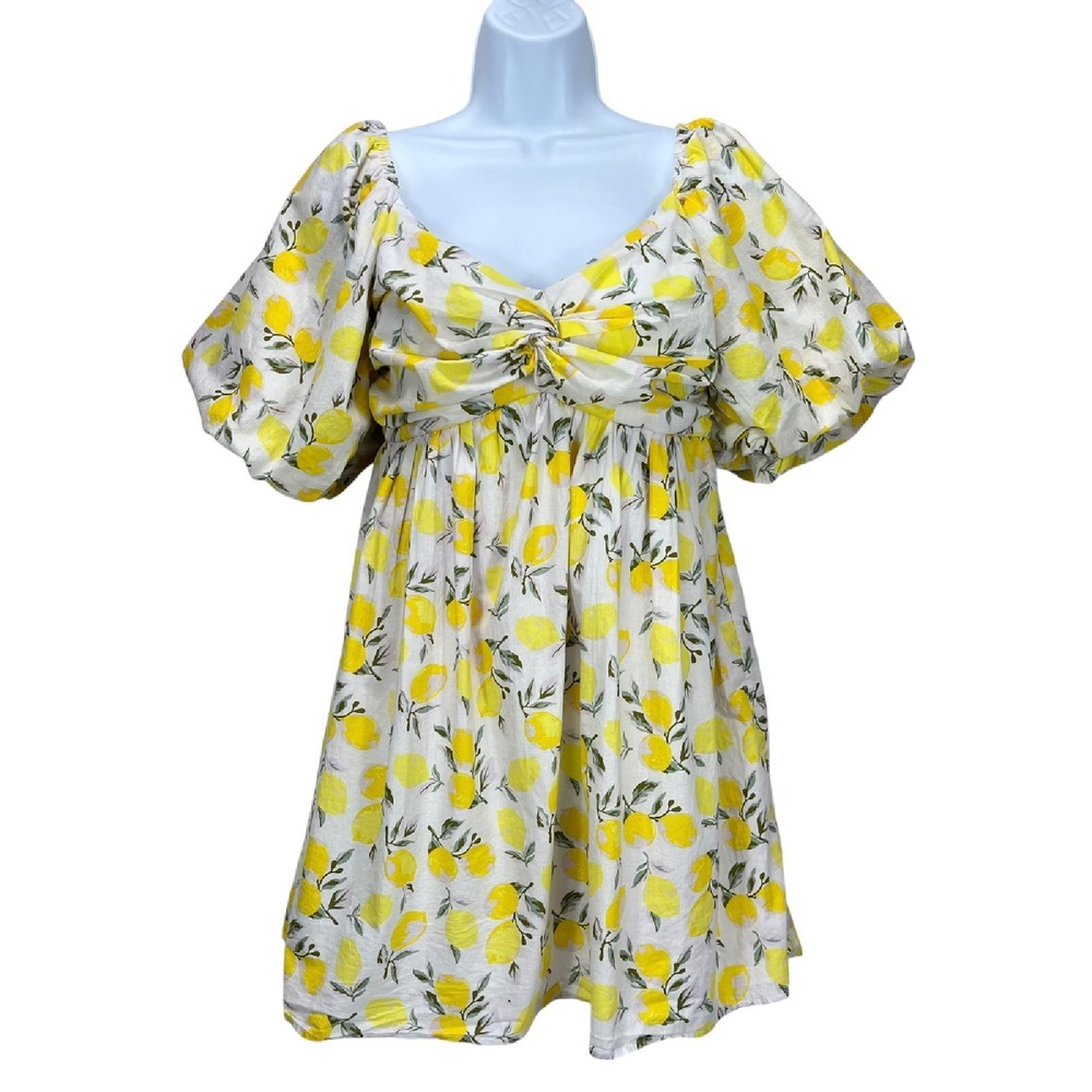 Trixxi Women's XL Lemon Print Puff Sleeve Babydoll Dress‎ Lined Cottagecore